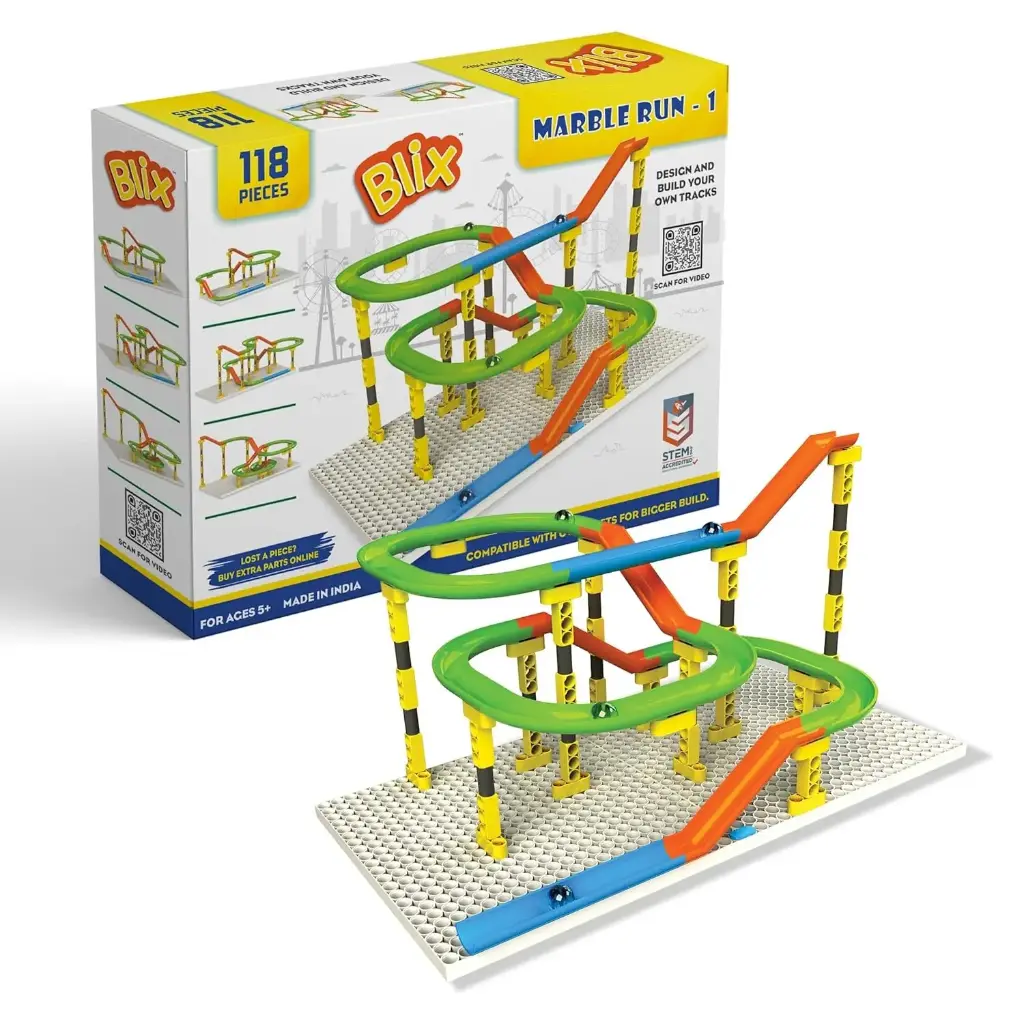 Blix Marble Run 1 – 118-Piece STEM Toy for Kids Aged 5+, Develops Creativity & Problem-Solving Skills
