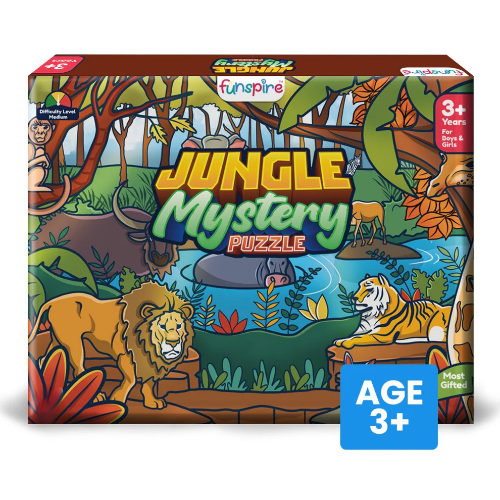 [PZLFSP002] Jungle Animal Wooden Jigsaw Puzzle for Kids (38 Pieces) | With Flash Cards, Stickers & Coloring Sheet | Educational Toy for Ages 3–8