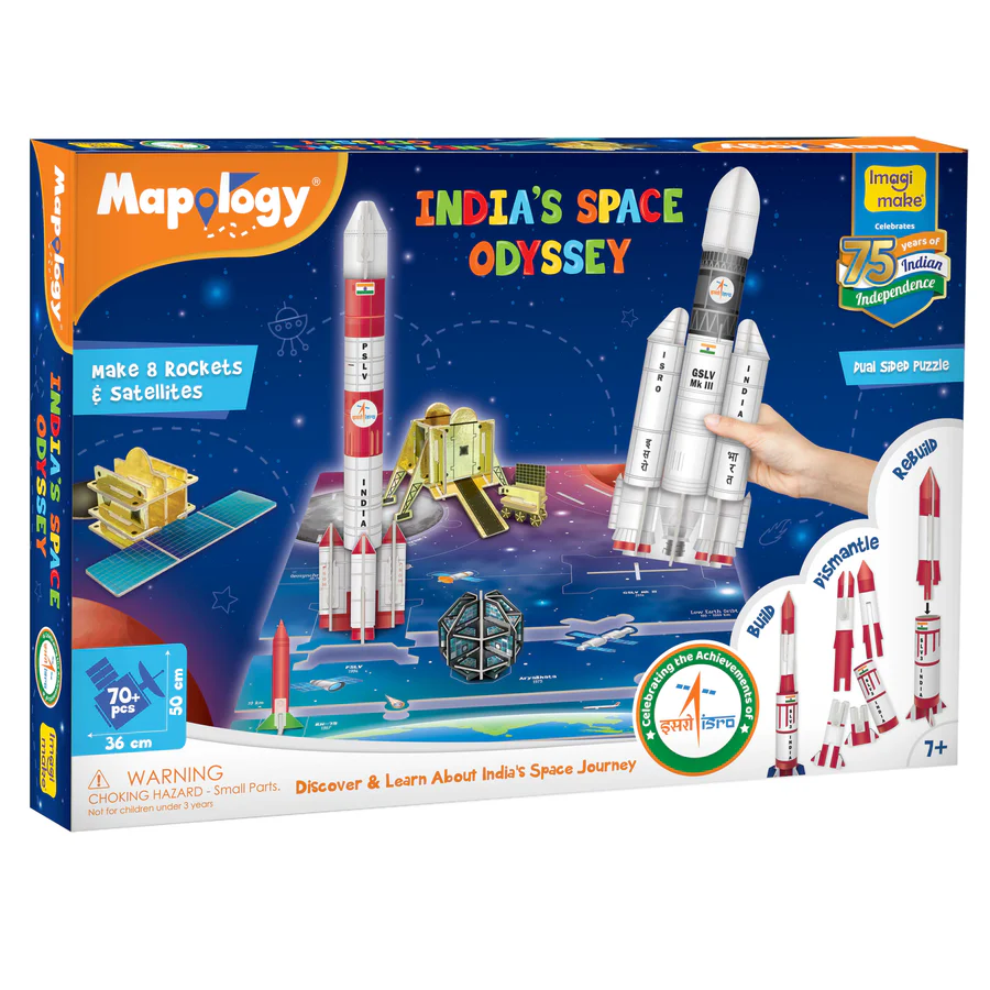 Imagimake Mapology India’s Space Odyssey – DIY ISRO Rocket & Satellite Model Kit with Orbital Puzzle (60+ Pieces) | Ages 8+