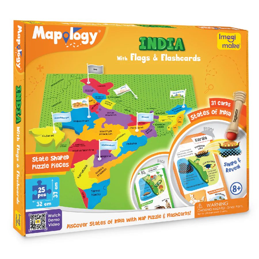 Imagimake Mapology India Map Puzzle with Flashcards & Capitals  Interactive EVA Foam Geography Game  Ages 8+