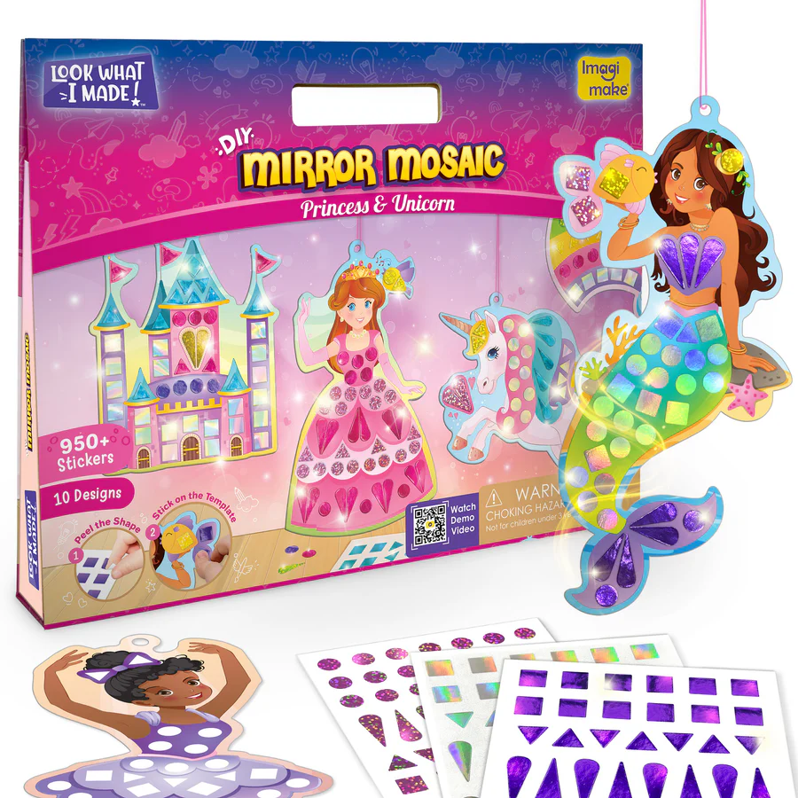 [ARTIMG002] Imagimake Mirror Mosaic Princess & Unicorn DIY Art Kit  950+ Foil Stickers & Travel Craft Set  Ages 3+