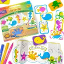 Imagimake Stamp Art Ocean Kit for Kids  6 Reusable Ocean Stamps & 3 Washable Pens  Travel-Friendly Craft, Age 3+