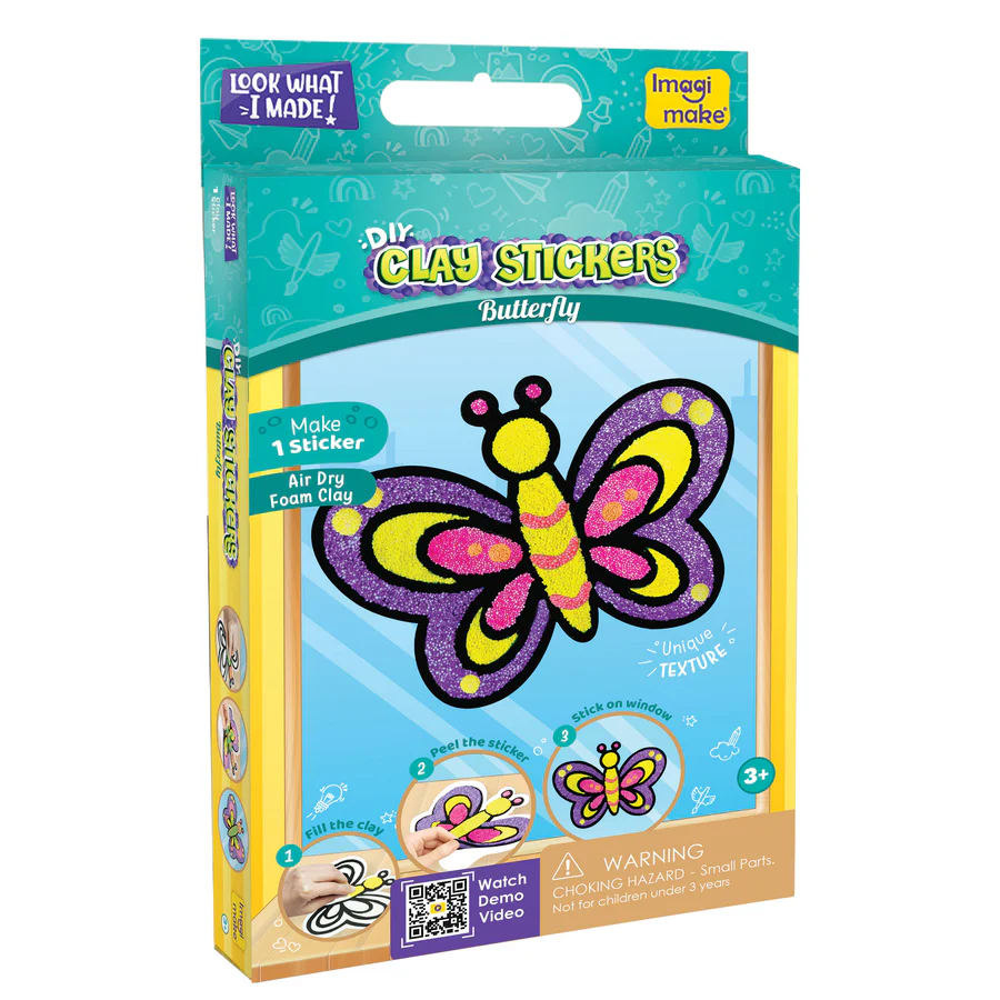 Imagimake Clay Stickers – Butterfly Theme DIY Craft Kit for Kids  Reusable Sticker Art with Air-Dry Clay (Ages 3+)
