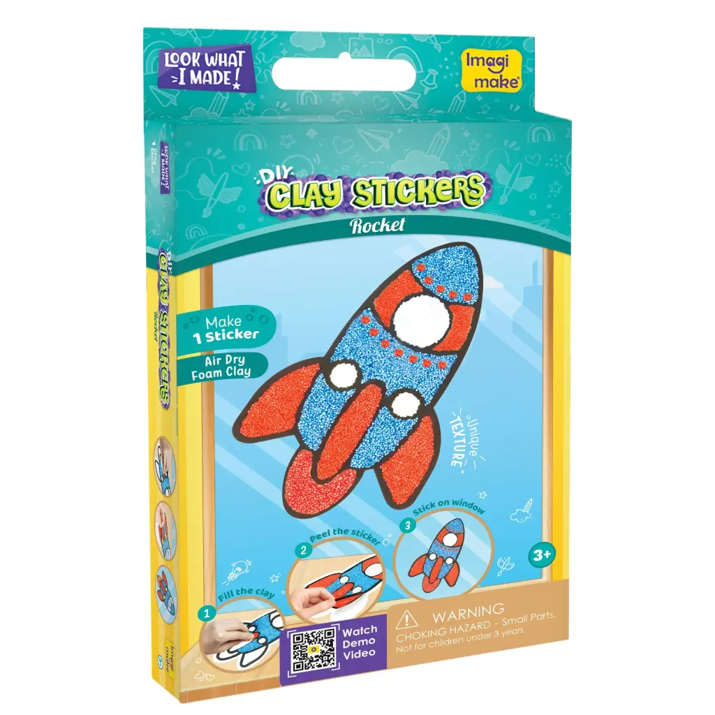 [ARTIMG019] Imagimake Clay Stickers – Rocket Theme DIY Craft Kit for Kids | Space Adventure Sticker Art with Air-Dry Clay (Ages 3+)