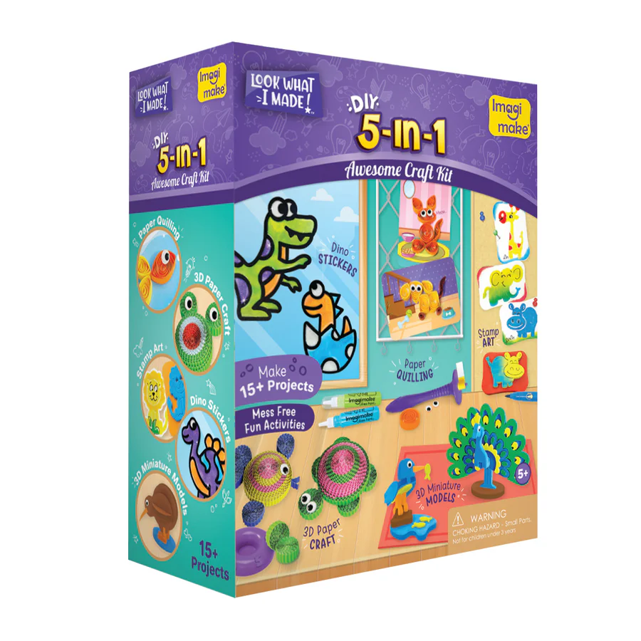 Imagimake 5-in-1 Awesome Craft Kit for Kids  DIY Art & Craft Set with Quilling, Mosaic, Stamping, Stickering & Paper Crafts (Ages 5+)