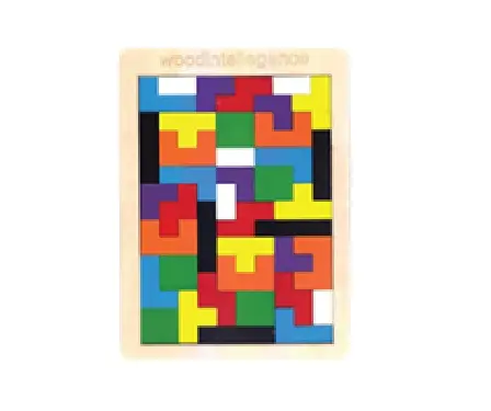 CurioSparks Wooden Intelligence Block Puzzle – 40 Piece Colourful Tangram Board for Cognitive Learning