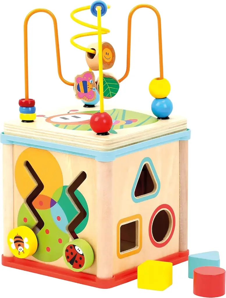 CurioSparks Wooden Multi-Activity Cube – Montessori Educational Toy for Toddlers | 5-in-1 Skill Development Block