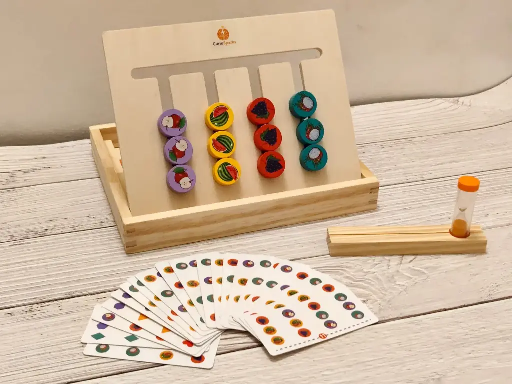 CurioSparks Montessori Symbol Sorter Slide Puzzle – Double-Sided Shape & Color Matching Board Game with Timer (Ages 3–8)