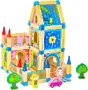 CurioSparks 128‑Piece Wooden Building & Stacking Block Set – Montessori STEM Toy for Toddlers & Kids