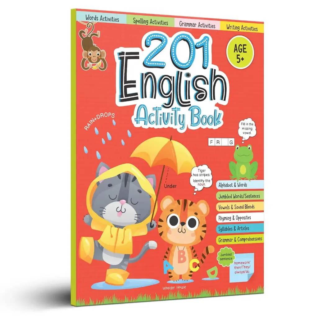 201 English Activity Book: Fun Activities & Grammar Exercises for Kids (Alphabet, Words, Rhymes, Opposites)