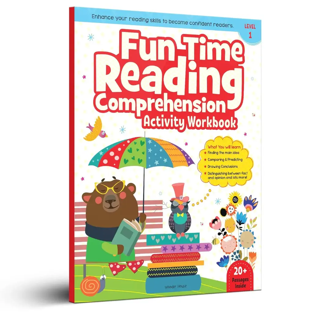 Fun Time Reading Comprehension Activity Workbook – Level 1  48 Pages of Word Puzzles, Synonyms, Antonyms & Sentence Building