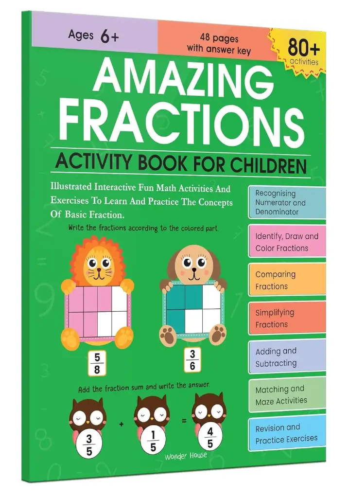 Amazing Fractions Activity Book | 48 Pages of Fun Fraction Activities for Kids (Ages 6+) 