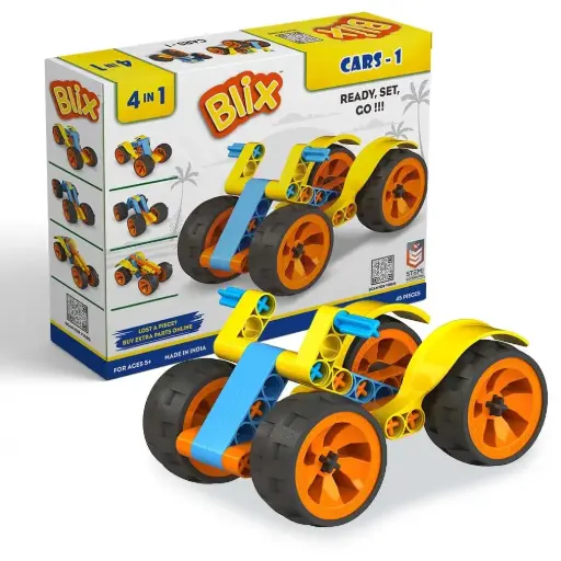 [BLXSTM003] Blix Cars-1 – 41-Piece Car Toy Set for Kids Aged 5+, 4 Models, Develops Cognitive Skills & Creativity