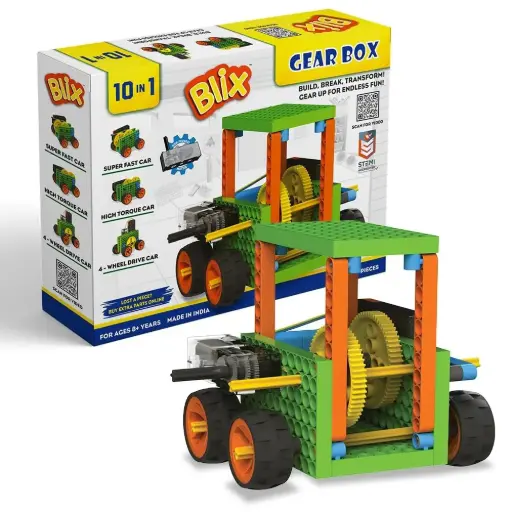 [BLXSTM004] Blix Gear Box – 100+ Piece Robotics Toy for Kids Aged 8+, 10 Models, Develops Critical Thinking & Problem-Solving Skills