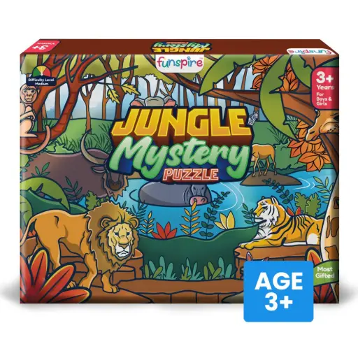 [PZLFSP002] Jungle Animal Wooden Jigsaw Puzzle for Kids (38 Pieces) | With Flash Cards, Stickers & Coloring Sheet | Educational Toy for Ages 3–8