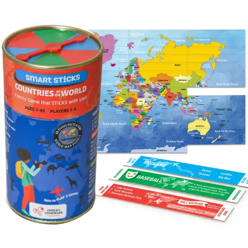 Smart Sticks: Countries of the World – Fun Geography & Trivia Game for Kids (Ages 7-99) | Educational STEM by Chalk & Chuckles