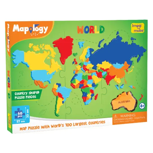 [PZLIMG001] Imagimake Mapology World Puzzle | Educational Foam Map Toy with 65 Country Pieces | Ages 4+