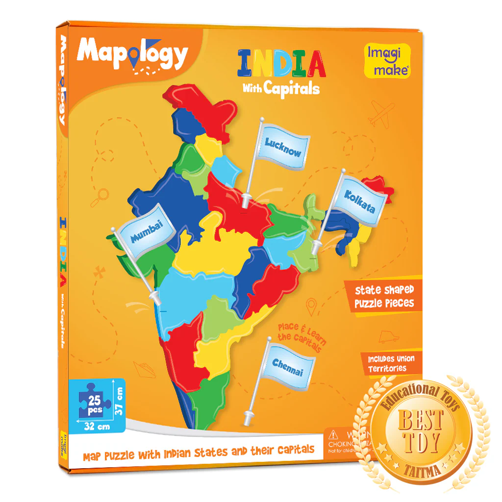[PZLIMG002] Imagimake Mapology India Puzzle with Capitals  Educative Foam Map for Kids  24-State Indian Map Kit  Ages 5+