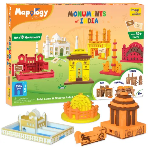 [PZLIMG004] Imagimake Mapology Monuments of India 3D Puzzle Kit  Build 10 Iconic Indian Monuments with Fun Facts  Ages 5+