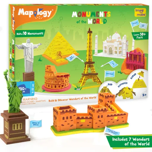 [PZLIMG005] Imagimake Mapology Monuments of the World 3D Puzzle Kit  Build 10 Iconic Landmarks with Foam Models & Fact Book  Ages 5+