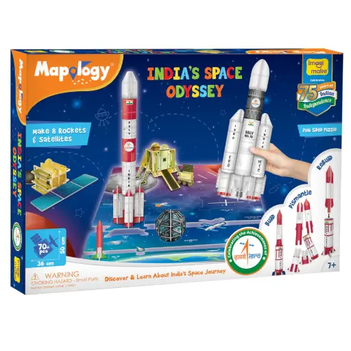 [PZLIMG006] Imagimake Mapology India’s Space Odyssey – DIY ISRO Rocket & Satellite Model Kit with Orbital Puzzle (60+ Pieces) | Ages 8+