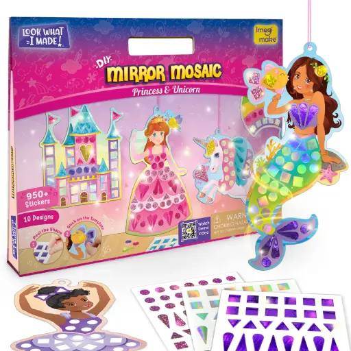 [ARTIMG002] Imagimake Mirror Mosaic Princess & Unicorn DIY Art Kit  950+ Foil Stickers & Travel Craft Set  Ages 3+