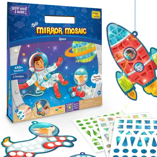 [ARTIMG004] Imagimake Mirror Mosaic Space Kit for Kids  450+ Sparkling Foil Stickers & Travel-Friendly Templates  Ages 3+
