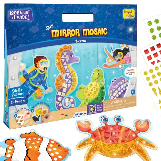 [ARTIMG005] Imagimake Mirror Mosaic Ocean Craft Kit  950+ Foil Stickers & Travel-Friendly Mosaic Templates for Kids (Ages 3+)