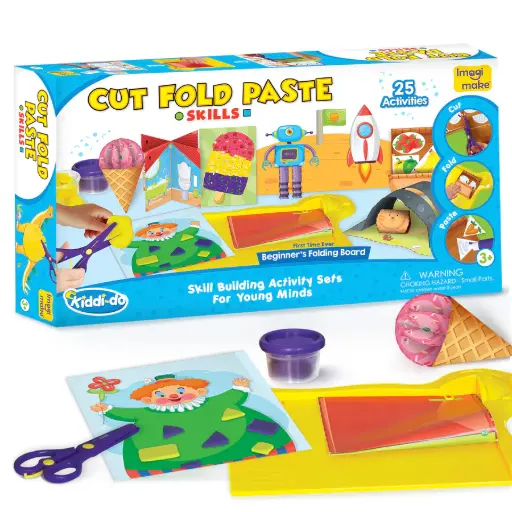 [ARTIMG006] Imagimake Cut, Fold & Paste Craft Kit for Preschoolers  25-Level Fine-Motor Activity Box with Beginner’s Folding Board  Ages 3+