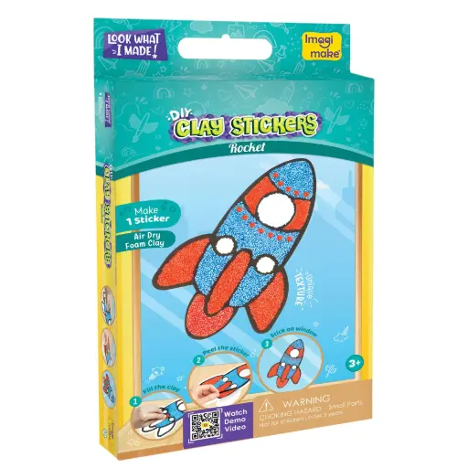 [ARTIMG019] Imagimake Clay Stickers – Rocket Theme DIY Craft Kit for Kids | Space Adventure Sticker Art with Air-Dry Clay (Ages 3+)