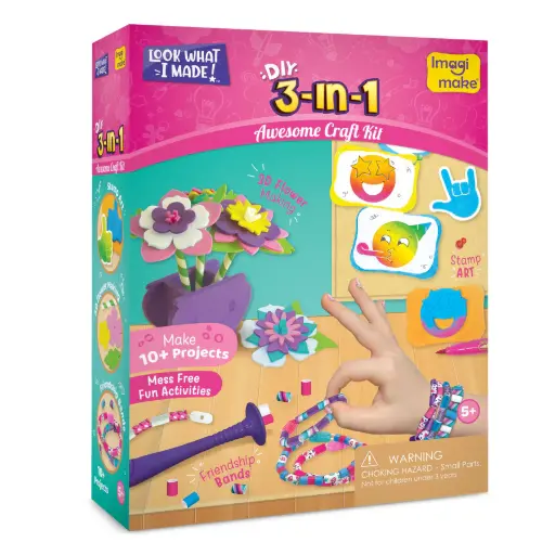 [ARTIMG020] Imagimake 3-in-1 Awesome Craft Kit for Kids  DIY Art & Craft Activities – Mosaic, Paper Quilling & Stickering (Ages 5+)
