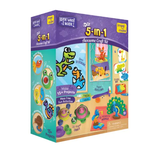 [ARTIMG021] Imagimake 5-in-1 Awesome Craft Kit for Kids  DIY Art & Craft Set with Quilling, Mosaic, Stamping, Stickering & Paper Crafts (Ages 5+)