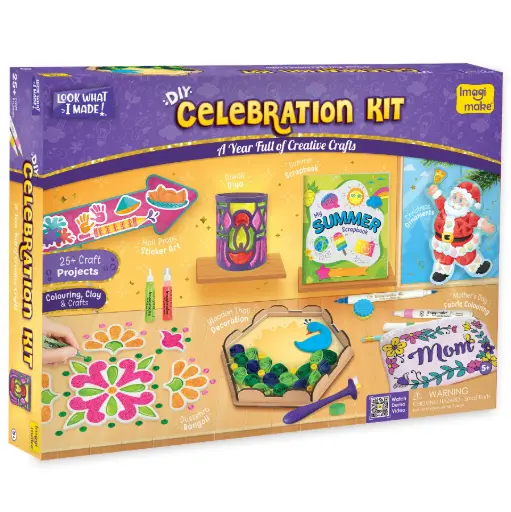 [ARTIMG025] Imagimake DIY Celebration Craft Kit for Kids  10+ Festival & Party Decoration Activities  Make Your Own Decor (Ages 5+)