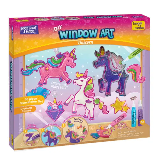 [ARTIMG030] Imagimake Window Art Unicorn DIY Craft Kit for Kids | Glass Painting Activity with Suction Hooks – Create & Display Unicorn Designs (Ages 4+)