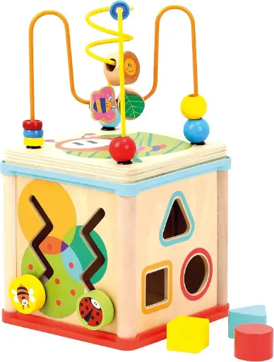 [EDUSUH008] CurioSparks Wooden Multi-Activity Cube – Montessori Educational Toy for Toddlers | 5-in-1 Skill Development Block
