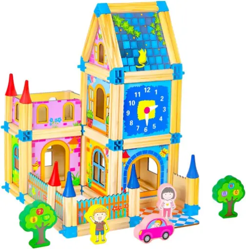 [EDUSUH011] CurioSparks 128‑Piece Wooden Building & Stacking Block Set – Montessori STEM Toy for Toddlers & Kids